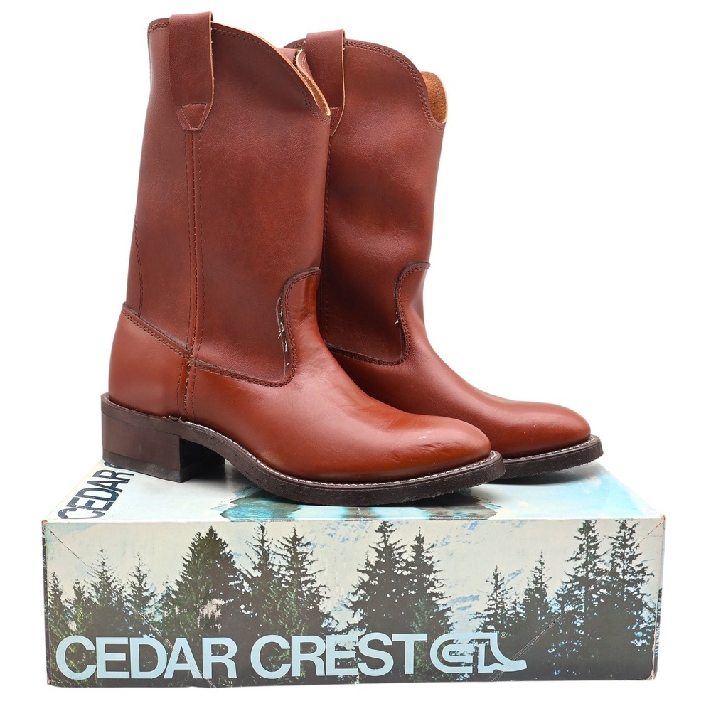Cedar Crest Pecos Boots Mens 9 D Vintage Brown Leather USA Made Deadstock
